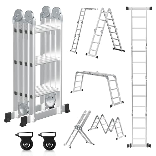 Cecaylie 3,6M Mehrzweckleiter 4x3M Klappleiter Arbeitsleiter aus Aluminium 7 in 1 Multifunktionsleiter Leiter mit 2 Gerüstplatten und 2 Rollen,bis 150 kg Cecaylie 3,6M Mehrzweckleiter 4x3M Klappleiter Arbeitsleiter aus Aluminium 7 in 1 Multifunktionsleiter Leiter mit 2 Gerüstplatten und 2 Rollen,bis 150 kg von Cecaylie