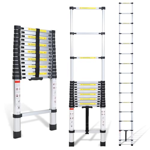 Cecaylie 4.4 M Aluminium Teleskopleiter,Teleskop Rutschfester Mehrzweckleiter Tragbar Teleskopleitern,Belastbarkeit bis zu 150kg von Cecaylie