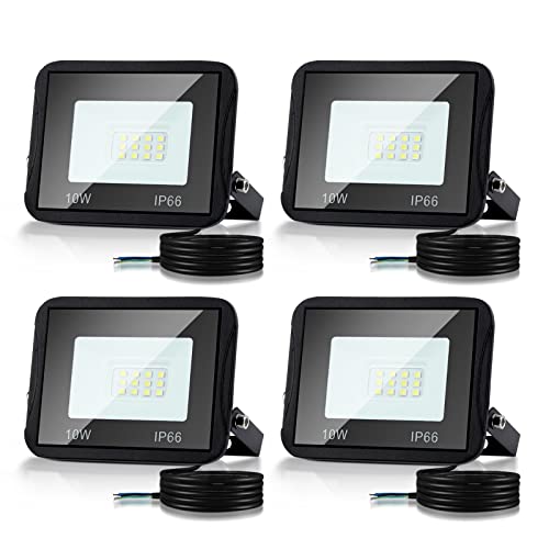 Cecaylie 4er 10W LED Strahler Außen, LED Fluter 3000K Warmweiß 900LM LED Scheiwerfer IP66 Wasserdicht LED Flutlicht Außenstrahler Außenleuchte für Werkstatt Garage Garten, (M8341-YUY-4c) von Cecaylie