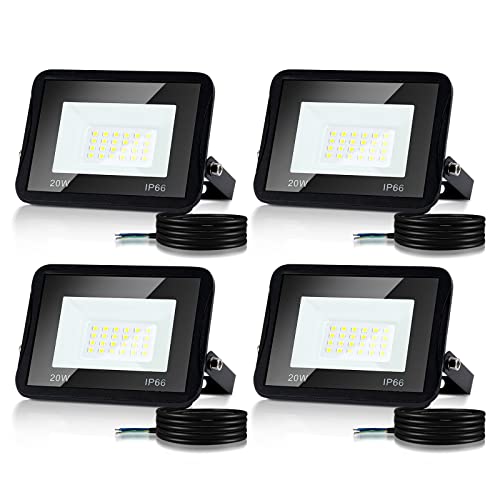 Cecaylie 4er 20W LED Strahler Außen, LED Fluter 3000K Warmweiß 1700LM LED Scheiwerfer IP66 Wasserdicht LED Flutlicht Außenstrahler Außenleuchte für Werkstatt Garage Garten von Cecaylie