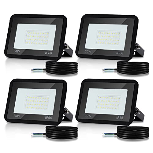 Cecaylie 4er 30W LED Strahler Außen, LED Fluter 6000K Kaltweiß 2550LM LED Scheiwerfer IP66 Wasserdicht LED Flutlicht Außenstrahler Außenleuchte für Werkstatt Garage Garten von Cecaylie