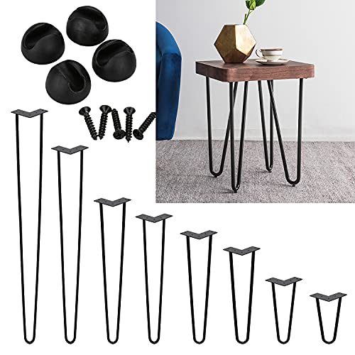 Cecaylie 4er Set Haarnadel Tischbeine Hairpin Leg 2-Stange Tischfüße inkl. Bodenschoner,Tischbeine 20CM Metall Schwarz,Couchtisch Beine für Kaffeetisch und Schreibtisch von Cecaylie