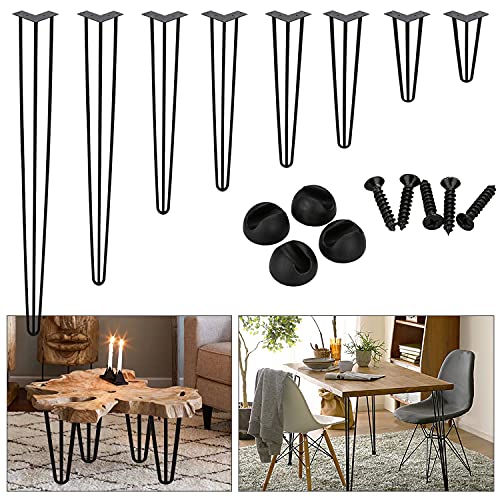 Cecaylie 4er Set Haarnadel Tischbeine Hairpin Leg 3-Stange Tischfüße inkl. Bodenschoner,Tischbeine 30CM Metall Schwarz,Couchtisch Beine für Kaffeetisch und Schreibtisch von Cecaylie