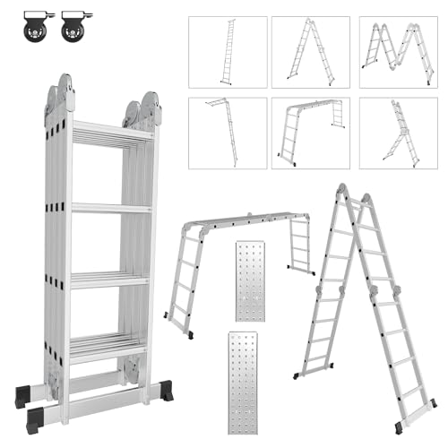 Cecaylie 4x4 Mehrzweckleiter 470cm 7 in 1 Alu Leiter Vielzweckleiter Klappleiter Haushaltsleiter Arbeitsleiter Anlegeleiter Steigleiter Arbeitsbühne Multifunktionsleiter von Cecaylie