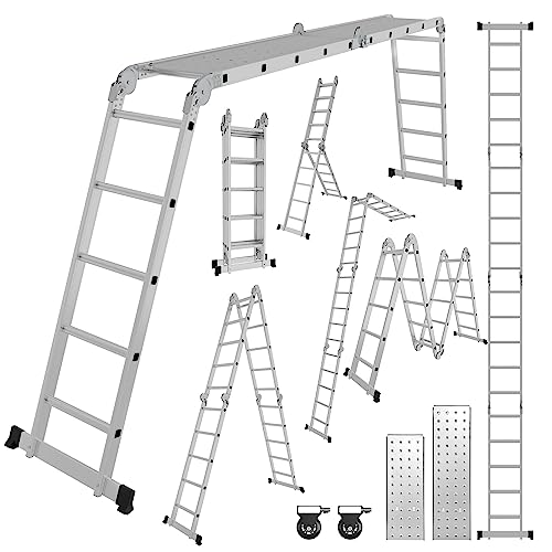 Cecaylie 4x5 Mehrzweckleiter 582cm 7 in 1 Alu Leiter Vielzweckleiter Klappleiter Haushaltsleiter Arbeitsleiter Anlegeleiter Steigleiter Arbeitsbühne Multifunktionsleiter von Cecaylie