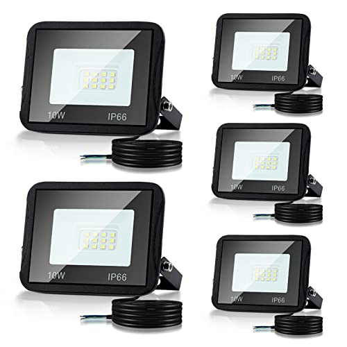 Cecaylie 5er 10W LED Strahler Außen, LED Fluter 6000K Kaltweiß 900LM LED Scheiwerfer IP66 Wasserdicht LED Flutlicht Außenstrahler Außenleuchte für Werkstatt Garage Garten, (M8343-YUY-5c) von Cecaylie