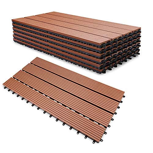 Cecaylie 6er Pack WPC Terrassenfliese,Braun Holzfliesen 30x60 cm - 1 m² .Ideal für den Außenbereich Klickfliesen für Balkon, Garten & Terrasse | einfach, schnell & praktisch verlegt von Cecaylie