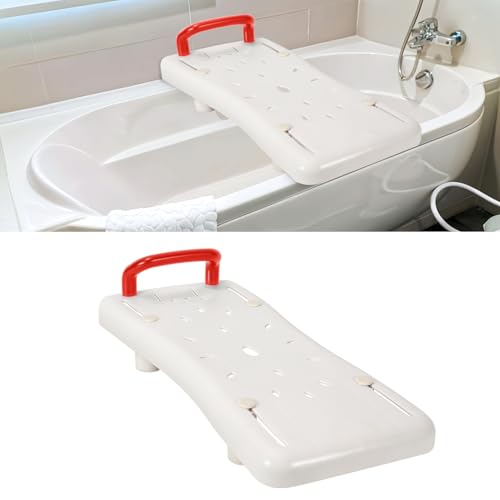 Cecaylie Badewannensitz Senioren, Badewannenbrett zum Sitzen, Sitzbrett für Badewanne mit Rot Griff, Brett für Wannensitz Plastik, Stuhl für Badezimmer Ältere, Kunststoff, Weiß, Tragkraft 150 kg von Cecaylie