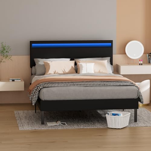 Cecaylie Bettgestell 140X200 cm mit LED-Beleuchtung, Lattenrost aus massivem Holz, Kopfteil und Umrandung aus hochwertigem Leder, hochwertiges Doppelbett ohne Matratze, schwarz Cecaylie Bettgestell 140X200 cm mit LED-Beleuchtung, Lattenrost aus massivem Holz, Kopfteil und Umrandung aus hochwertigem Leder, hochwertiges Doppelbett ohne Matratze, schwarz von Cecaylie