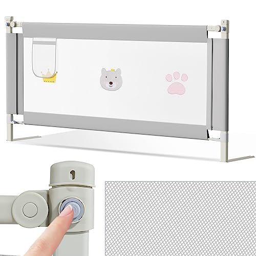 Cecaylie Bettgitter 150cm, Höhenverstellbar 70-98 cm, Rausfallschutz Bett für Kinder, Babybettgitter für Kleinkinder, Bed Rail stabile Bauweise, Kinderbettgitter mit luftiges Netz, Grau Cecaylie Bettgitter 150cm, Höhenverstellbar 70-98 cm, Rausfallschutz Bett für Kinder, Babybettgitter für Kleinkinder, Bed Rail stabile Bauweise, Kinderbettgitter mit luftiges Netz, Grau von Cecaylie