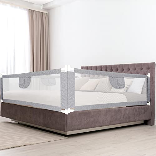 Cecaylie Bettgitter 180 x 80cm, Rausfallschutz Bett für Kinder, Bed Rail stabile Bauweise, Kinderbettgitter mit luftiges Netz, Babybettgitter für Kleinkinder, einfache Montage, Grau von Cecaylie