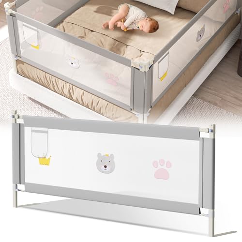 Cecaylie Bettgitter 180cm, Höhenverstellbar 70-98 cm, Babybettgitter für Kleinkinder, Rausfallschutz Bett für Kinder, Kinderbettgitter mit luftiges Netz, Bed Rail stabile Bauweise, Grau von Cecaylie