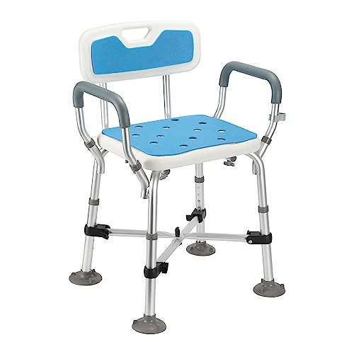 Cecaylie Duschhocker Duschstuhl, Höhenverstellbar 40-53cm, Badehocker mit Armlehne und Rückenlehne, Sitzkissen Dusche und Doppelt Verstärkter Querbalken, Duschsitz bis 180 kg für Senioren, Schwangere von Cecaylie