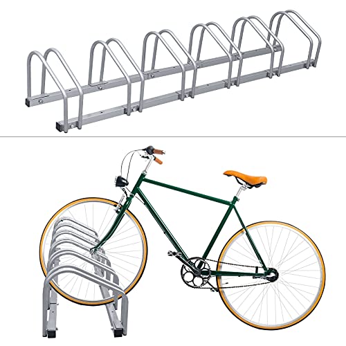 Cecaylie Fahrradständer 6 Fahrräder 32cm Radabstand, fahrradhalter Reifenbreite bis zu 35-55mm, Verzinkt Stahl Platzsparend Mehrfachständer höhenverstellbar, Aufstellständer Silber, fahrradhalterung von Cecaylie