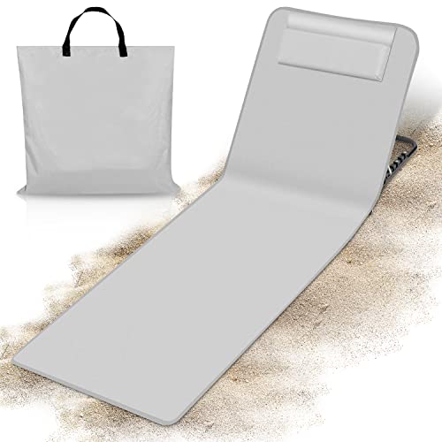 Cecaylie Faltbare Strandmatte, Tragbar Strandliegen mit Rückenlehne, Strandstuhl 5-stufige Verstellbar, Klappbar Strandliege für Strand, Camping- Hellgrau von Cecaylie