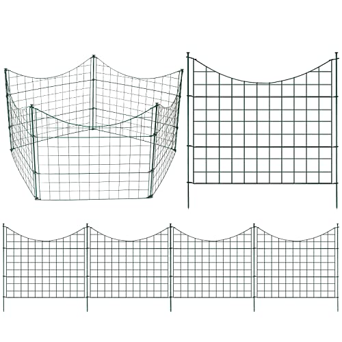 Cecaylie Gartenzaun 5x Teichzaun Komplettset Metall Gartenzäune konkave Zäune 6 feste Geländer - Zaun für den Garten, Unterbogen Gitterzaun Set Länge 7,5 m Metallzaun Grün von Cecaylie