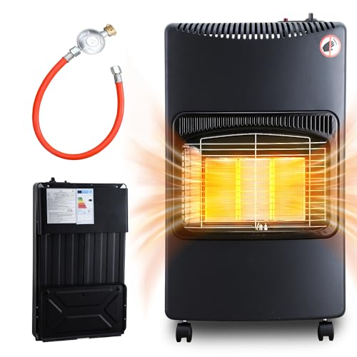 Cecaylie Gasheizofen 4,2 KW Gasheizer Gas Heizstrahler, Gasheizgerät Gasheizung Butan- oder Propangasflaschen bis 10kg, inkl. Gasdruckregler Gasschlauch, Flammenausfall-Schutz, Überhitzungsschutz von Cecaylie