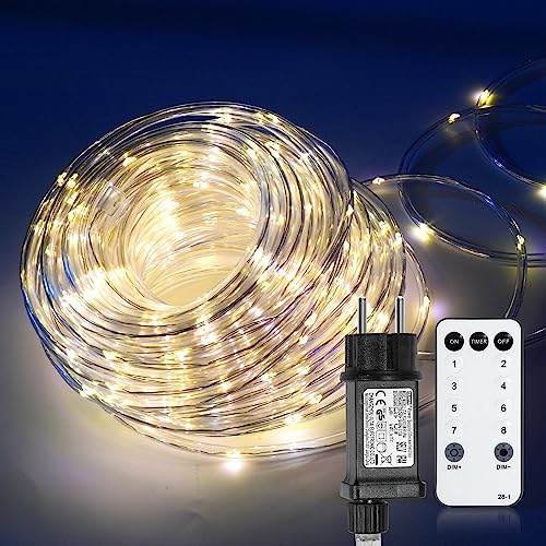 Cecaylie LED Lichtschlauch 20M, Warmweiß 200 LEDs Lichterschlauch IP65 Wasserfest, 8 Modi dimmbar LED Schlauch, inkl. Fernbedienung & Timer, für Innen Außen Balkon Hochzeit Weihnachtsbaum von Cecaylie