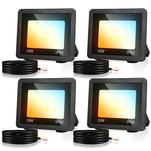 Cecaylie LED Strahler Außen 10W, LED Fluter 900LM 3000/4000/6500K 3 Farbtemperatur IP66 Wasserdicht LED Flutlicht Außenstrahler Außenleuchte für Werkstatt Garage Garten, 4er von Cecaylie