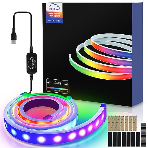 Cecaylie Neon LED Strip 32 Zoll, RGBIC Neon LED Streifen DIY-Funktion, USB Led Beleuchtung mit App-Steuerung, Musik Sync, Neon Lichtband für 32 Zoll PC-Monitor, Büro, Wohnzimmer Deko, 1er von Cecaylie