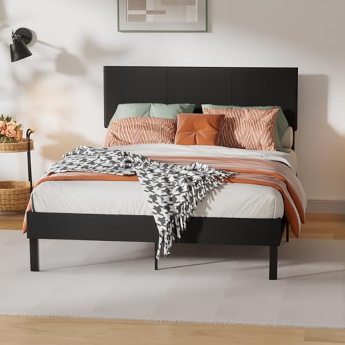 Cecaylie Bettgestell 140X200cm, Polsterbett mit Lederkopfteil und Lederumrandung, Lattenrost aus massivem Holz, hochwertiges Einzelbett, Doppelbett, Matratze Nicht im Lieferumfang enthalten, schwarz Cecaylie Bettgestell 140X200cm, Polsterbett mit Lederkopfteil und Lederumrandung, Lattenrost aus massivem Holz, hochwertiges Einzelbett, Doppelbett, Matratze Nicht im Lieferumfang enthalten, schwarz von Cecaylie