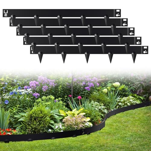 Cecaylie Rasenkante Metall Beetumrandungen mit Dornen Beeteinfassung Rasenkante Verzinkt Blumenbeet Umrandung Rasenkantenblech, Schwarz (Länge 15m - Höhe 15cm) von Cecaylie