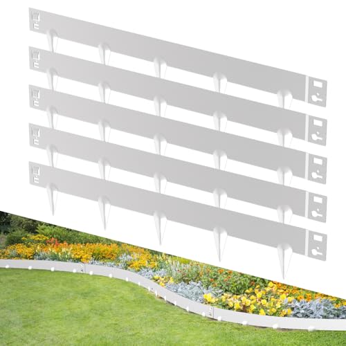Cecaylie Rasenkante Metall Beetumrandungen mit Dornen Beeteinfassung Rasenkante Verzinkt Blumenbeet Umrandung Rasenkantenblech, Silber (Länge 5m - Höhe 15cm) von Cecaylie