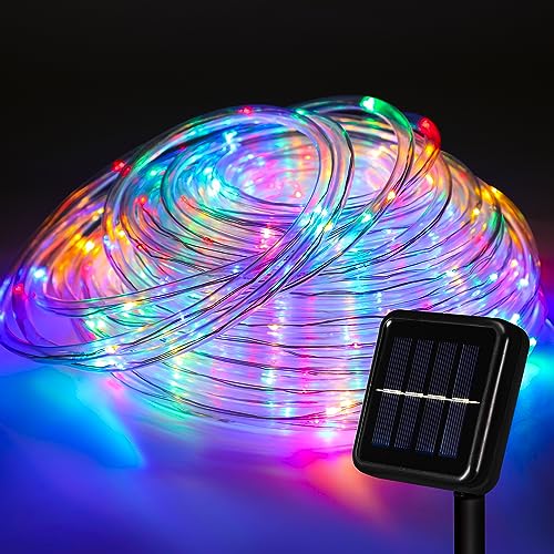 Cecaylie Solar Lichtschlauch Außen, 20M 100LED Bunt Lichtschlauch Solar, Lichtschlauch Außen Solar Wasserdicht mit 8 Modi, Solar Lichterschlauch Aussen für Festliche Dekoration und Outdoor-Party von Cecaylie