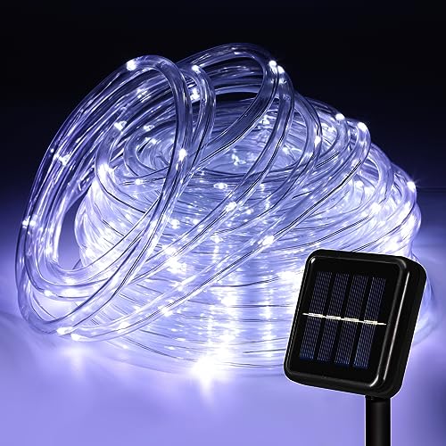 Cecaylie Solar Lichtschlauch Außen, 20M 100LED Weiß Lichtschlauch Solar, Lichtschlauch Außen Solar Wasserdicht mit 8 Modi, Solar Lichterschlauch Aussen für Festliche Dekoration und Outdoor-Partys von Cecaylie