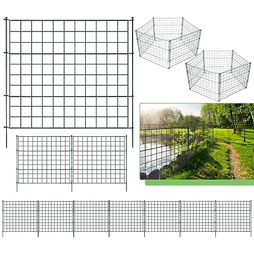 Cecaylie Teichzaun, Gartenzaun mit 10 Zaunelemente und 12 Befestigungsstäben, Steckzaun Metall, Gitterzaun Set ür den Garten, Zaun für Hunde, Gerade von Cecaylie