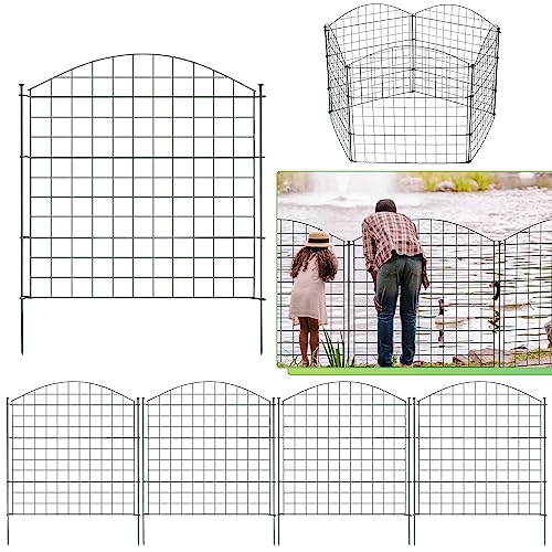 Cecaylie Teichzaun, Gartenzaun mit 5 Zaunelemente und 6 Befestigungsstäben, Steckzaun Metall, Gitterzaun Set ür den Garten, Zaun für Hunde, Oberbogen von Cecaylie