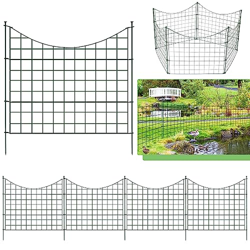 Cecaylie Teichzaun, Gartenzaun mit 5 Zaunelemente und 6 Befestigungsstäben, Steckzaun Metall, Gitterzaun Set ür den Garten, Zaun für Hunde, Unterbogen von Cecaylie