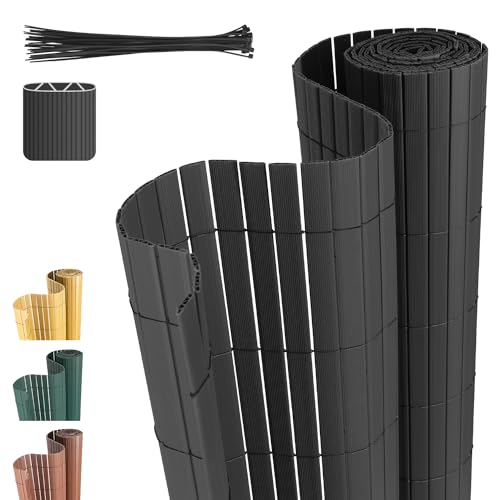 Cecaylie W-Rippenverstärkungen,Anthrazit PVC Sichtschutzmatte Sichtschutzzaun,UV-beständig, schimmelfrei und pflegeleicht,Verstärkt Starke Privatsphäre für Garten Balkon Terrasse(0.8 * 4M) von Cecaylie