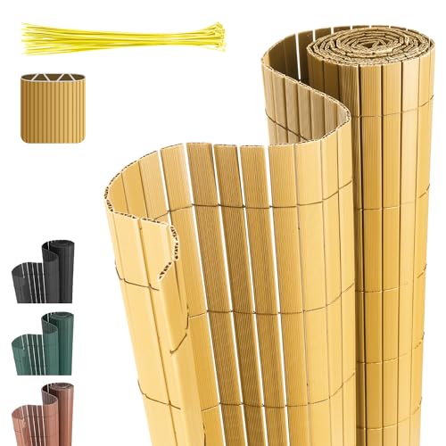 Cecaylie W-Rippenverstärkungen,Bambus PVC Sichtschutzmatte Sichtschutzzaun,UV-beständig, schimmelfrei und pflegeleicht,Verstärkt Starke Privatsphäre für Garten Balkon Terrasse(0.8 * 4M) von Cecaylie