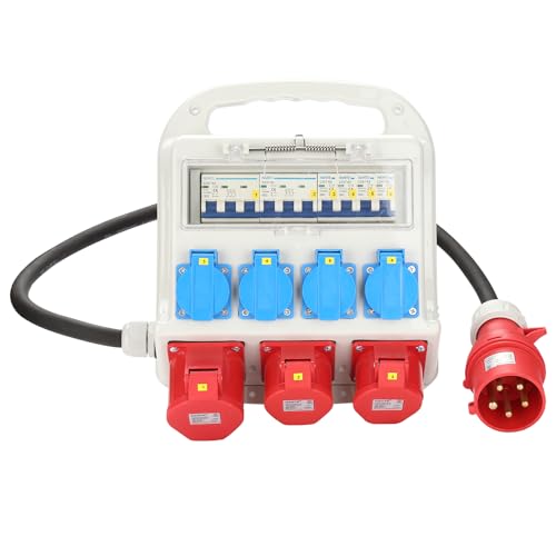 Cecaylie Wandverteiler 2xCEE 400V/16A 1xCEE 400V/32A 4x230V, Stromverteiler mit Leitungsschutzschalter, Baustromverteiler mit Schuko Steckdose, 5 polig Baustromkasten, Kraftstromverteiler von Cecaylie
