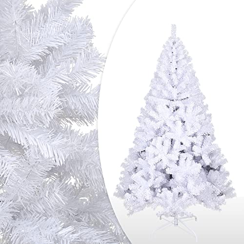 Cecaylie Weihnachtsbaum, 180cm Künstlicher Tannenbaum, Xmas Baum, Weihnachtstanne Nordmanntanne, 650 Zweige, Schnellaufbau, Schwer Entflammbar, Weiß Christbaum mit Metallständer von Cecaylie