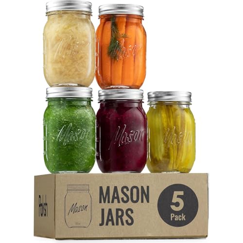 Mason Jars 16 oz - 5-Pack Regular Mouth Gläser mit Deckel & Seal Bands - luftdicht Container für Beizen, Konserven, Kerzen, Home Decor, Overnight Oats, Obstkonserven, Marmelade oder GeleeMason Jars Mason Jars 16 oz - 5-Pack Regular Mouth Gläser mit Deckel & Seal Bands - luftdicht Container für Beizen, Konserven, Kerzen, Home Decor, Overnight Oats, Obstkonserven, Marmelade oder GeleeMason Jars von Ceciliec