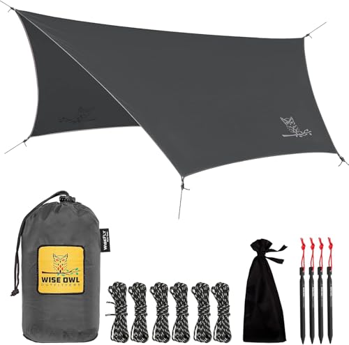 Tarp Sonnensegel wasserdicht-Zeltplane als Regen- u. UV-Schutz für Hängematte, Feldbett, Strand-Camping Zubehör - Notfallzelt - Outdoor Ausrüstung (Dunkelgrau) von Ceciliec