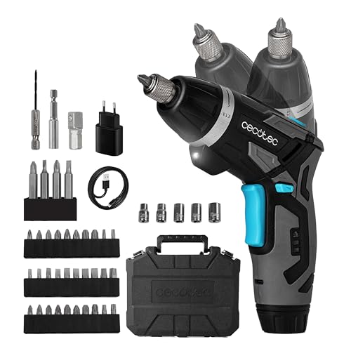 Cecotec 2-in-1-Akkuschrauber 3,6V und 1500 mAh PowerGyro 4000 Light. 200 U/min, Einstellbares Drehmoment 6Nm, Schnellspannfutter 1/4" (6,35 mm) Hex, Integrierte LED-Front, Rückleuchte, Koffer, Zubehör von Cecotec