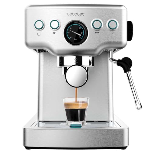 Cecotec Espressomaschine Barista Power Espresso 20 Barista Mini, 1465 W, 20 Bar, Manometer und Thermoblock, Schwenkbarer Dampfauslass und Doppelauslaufarm, 1,8 Liter Fassungsvermögen von Cecotec