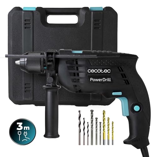 Cecotec Bohrmaschine mit Schlagfunktion PowerDrill 850 EasyAdjust, 850 W, 46.000 Schläge pro Minute, 4800 U/min, extra langes Kabel 3 m, 13 mm Schnellspannbohrfutter, komplett ausgestattet von Cecotec