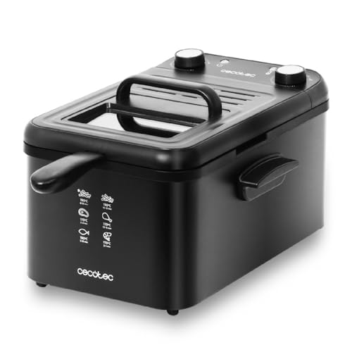 Cecotec CleanFry Infinity 3000 Black Fritteuse. 3 L Fassungsvermögen, Temperatur bis zu 190 ºC, 30 Min. Timer, Spülmaschinengeeigneter glasierter Innentopf, OilCleaner Filter, 2400 W. von Cecotec