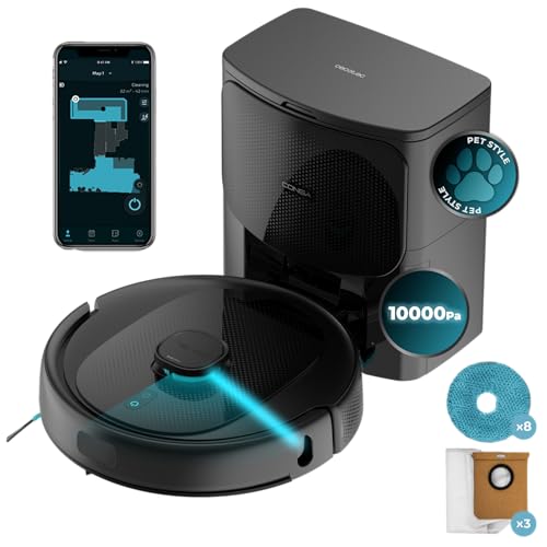 Cecotec Saugroboter Conga 9590 Spin Revolution Ultra Power Home Essential, Lasernavigation, Künstliche Intelligenz, 10.000 Pa, max. 240 Min Akkulaufzeit, rotierende Mops, Silikonbürste für Haustiere. von Cecotec