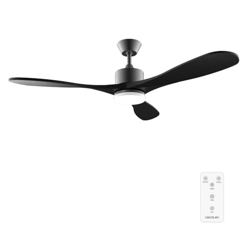 Cecotec Deckenventilator EnergySIlence Aero 5200 Black Design. 40 W, 52“ mit DC Motor, LED Beleuchtung und Fernbedienung (Holz-Finish, Stone Pro) von Cecotec