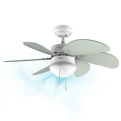Cecotec Deckenventilator EnergySilence 3600 Vision Mint, 50 W, Durchmesser 92 cm, Lampe, 3 Geschwindigkeiten, 6 Umkehrbare Klingen, Sommer-/Winterfunktion, Zugkette, Weiß/Mint von Cecotec