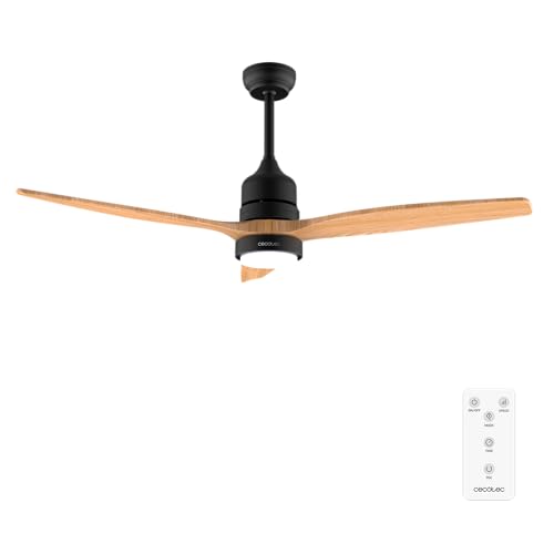 Cecotec - Deckenventilatoren mit Licht EnergySilence Aero 5275 Black&LightWood, 132 cm mit 40W DC-Motor, Fernbedienung, Doppelhöhe LED-Licht, Timer, Wintersommermodus von Cecotec