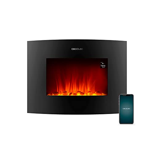 Cecotec Dekorativer Elektrischer Kaminofen ReadyWarm 2250 Curved Flames Connected. 22", 2000 W, Steuerung über Wi-Fi, Fernbedienung, Gekrümmte Anzeigetafel aus gehärtetem Glas, 20 m2 von Cecotec
