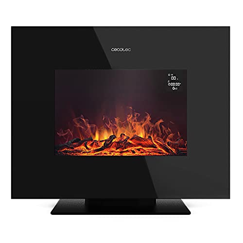 Cecotec Dekorativer Elektrischer Kaminofen ReadyWarm 2700 Design Flames Black. 26“, 2000 W mit 2 Leistungsstufen, Fernbedienung, Flache Platte aus gehärtetem Glas, Einstellbare, 25 m2 von Cecotec