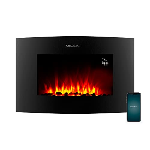 Cecotec Dekorativer Elektrischer Kaminofen ReadyWarm 3550 Curved Flames Connected. 35", 2000 W, Steuerung über Wi-Fi, Fernbedienung, Gekrümmte Anzeigetafel aus gehärtetem Glas, 30 m2 von Cecotec