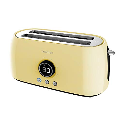 Cecotec Digitaler Toaster ClassicToast 15000 Yellow Extra Double, 1500 W, Kapazität für 4 Scheiben Brot, 2 extra breite Langschlitze, 3 Funktionen, LED-Licht, Inklusive oberer Halterungen von Cecotec